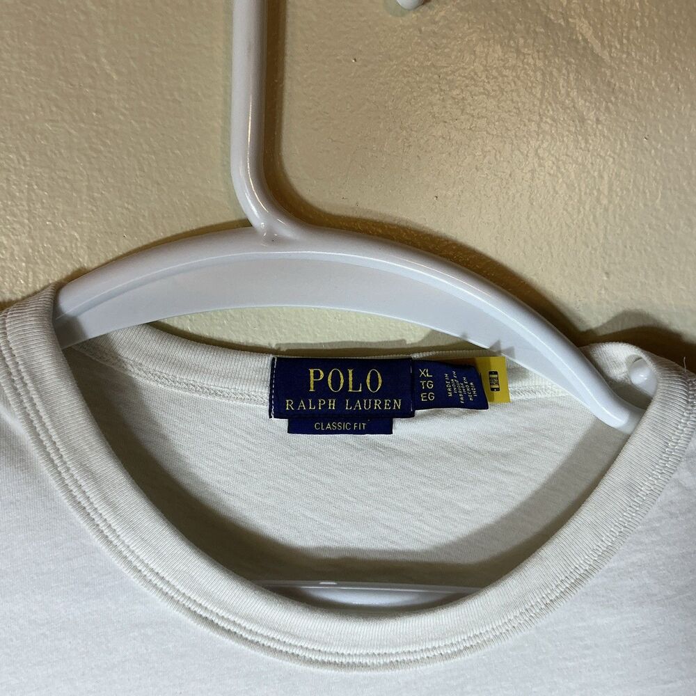 Men’s Polo Ralph Lauren XL White T Shirt Flannel Letter Logo Classic Fit Tee - Picture 5 of 5